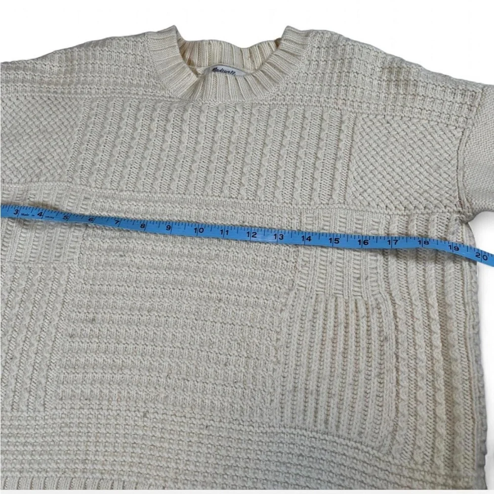 Madewell Stitchmix Merino Wool Blend Sweater Loop Fringe Fisherman Ivory Size XS